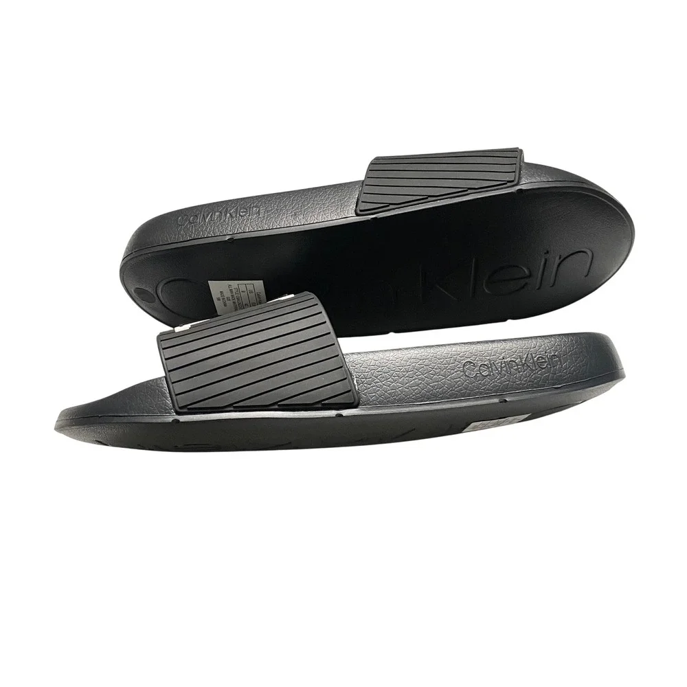 Calvin Klein Malonzo-C Ribbed Mens Black CK Logo‎ Slide Sandals Size 9 NWOT